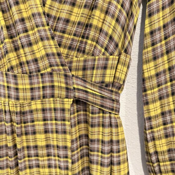 Anthropologie Dalton Wrap Maxi Dress Plaid Mustard Yellow Academia Fall Medium - Picture 10 of 16